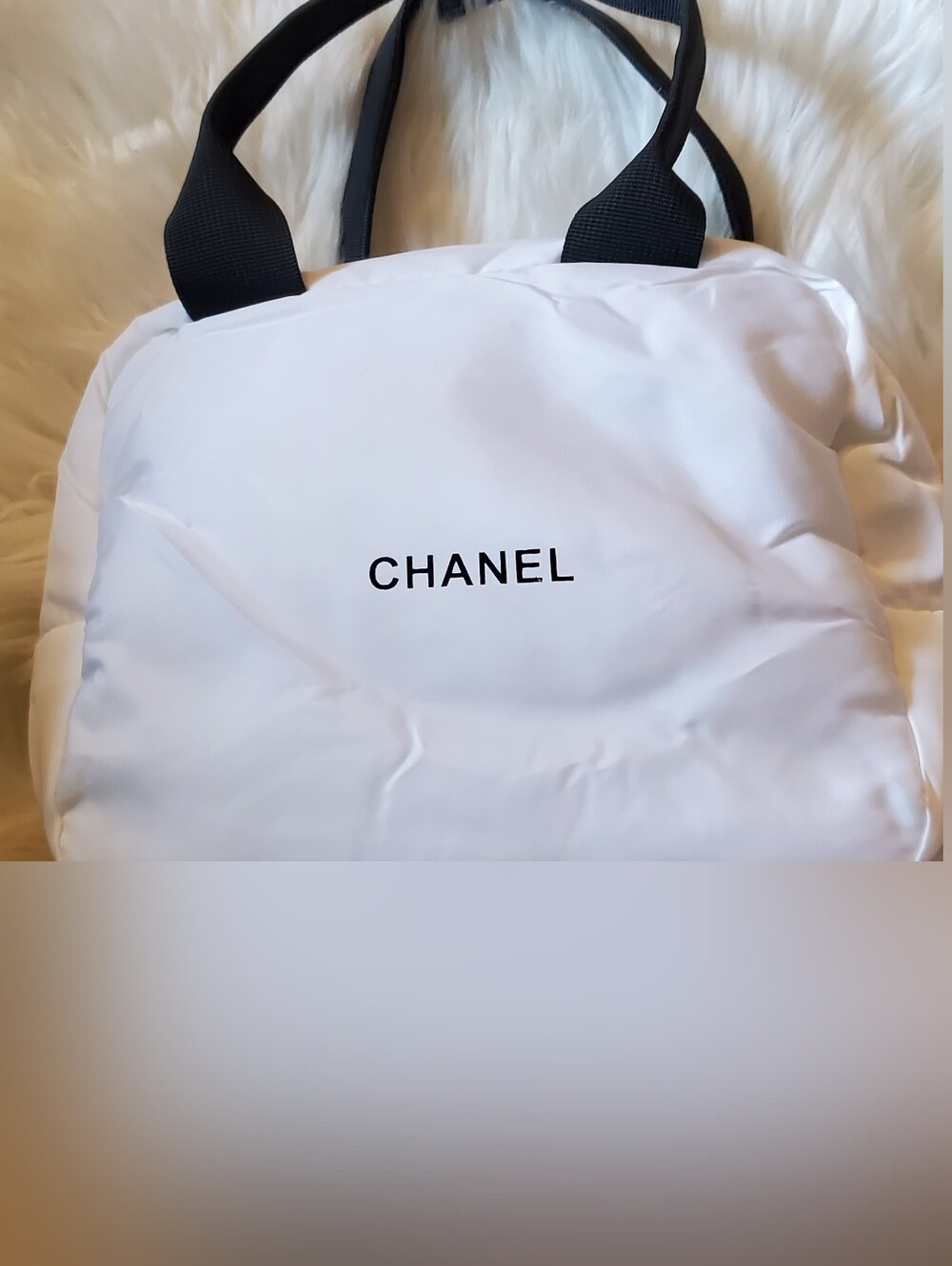 Puffy White Cosmetic Pouch with Black Handles-Offers Considered